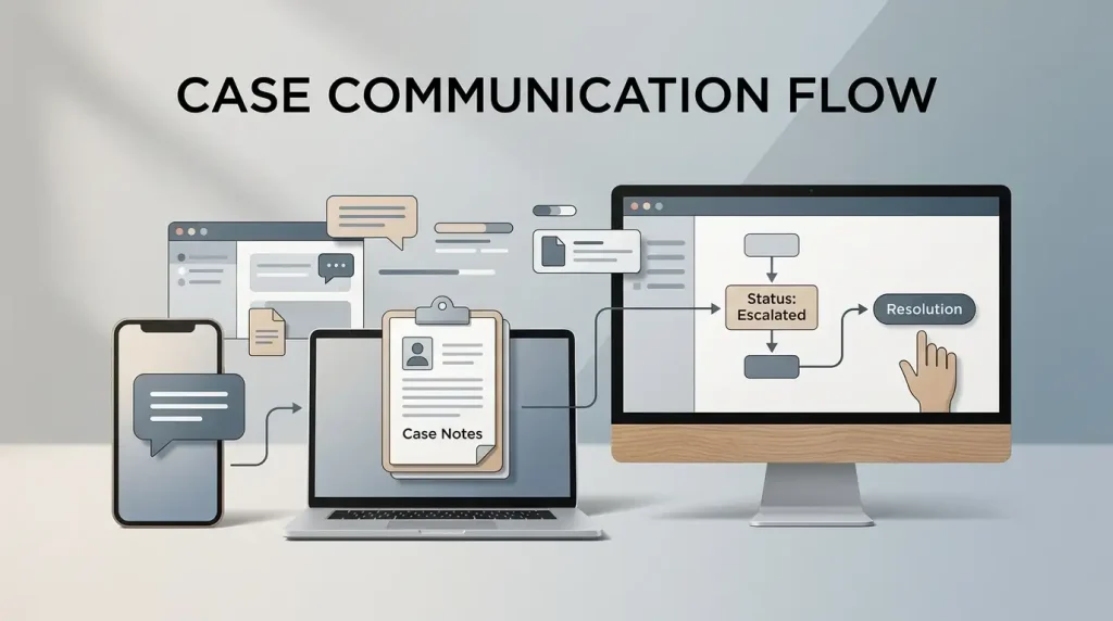 Editorial illustration of customer support communication and complaint records