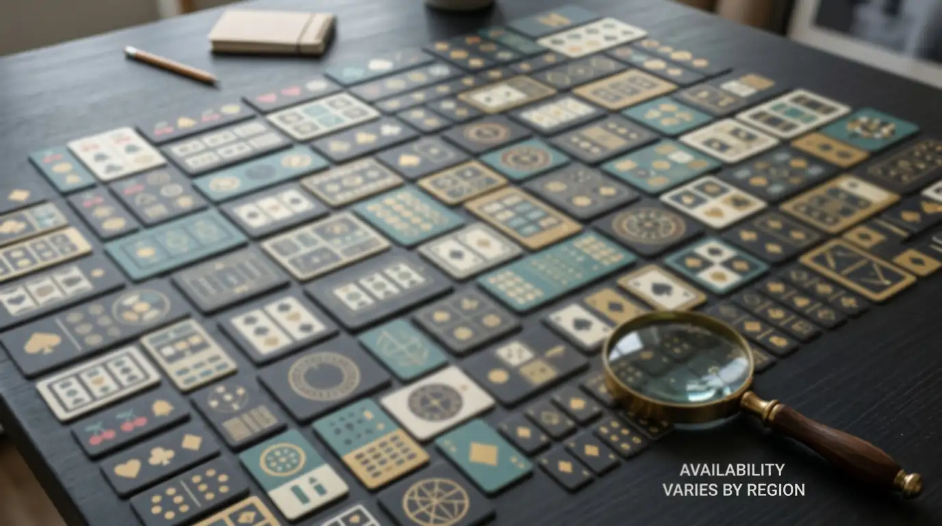 Conceptual casino game library displayed as varied abstract game tiles without real brands
