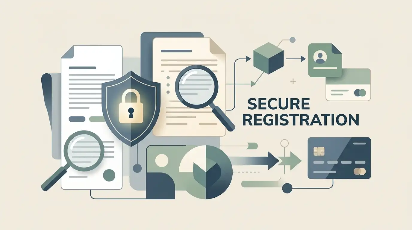 Editorial illustration of a secure online account setup process