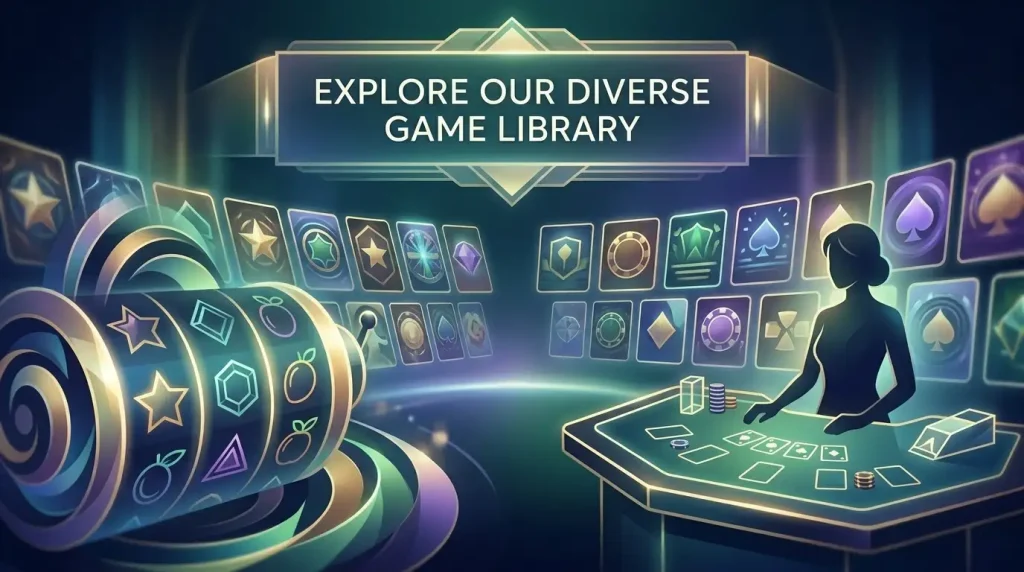 Editorial illustration representing GoldWin slots and live casino categories